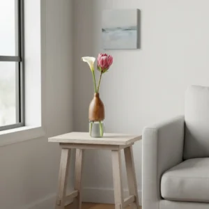 CD-10 Sheesham Wood & Glass Flower Vase | Natural Wood Decorative Vases for Home Décor & Gifting