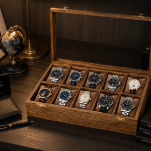 BT-32 Handmade 10 Slot Wooden Watch Box Organizer with Glass Lid