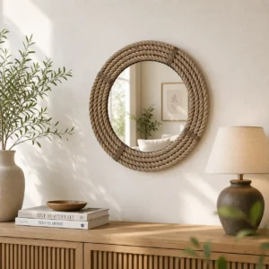 BT-34 Wall Mounted Round Mirror with Jute Rope Frame