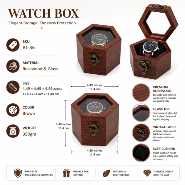 BT-36 Wooden Watch box Honeycomb