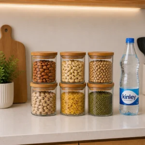 BT-41 Glass Storage Jar with Airtight Beech Wood Lid 350 ML
