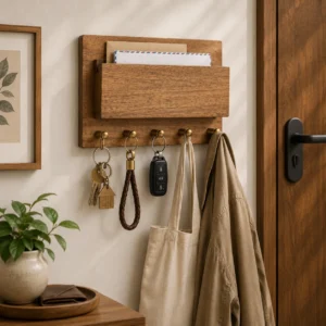 BT-045 Mango Wood Wall Mounted Key Holder with Mail Organizer Pocket