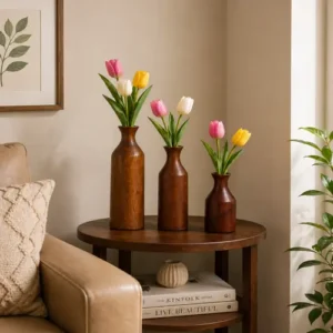 CD-19 Handcrafted Sheesham Wood Flower Vase Set